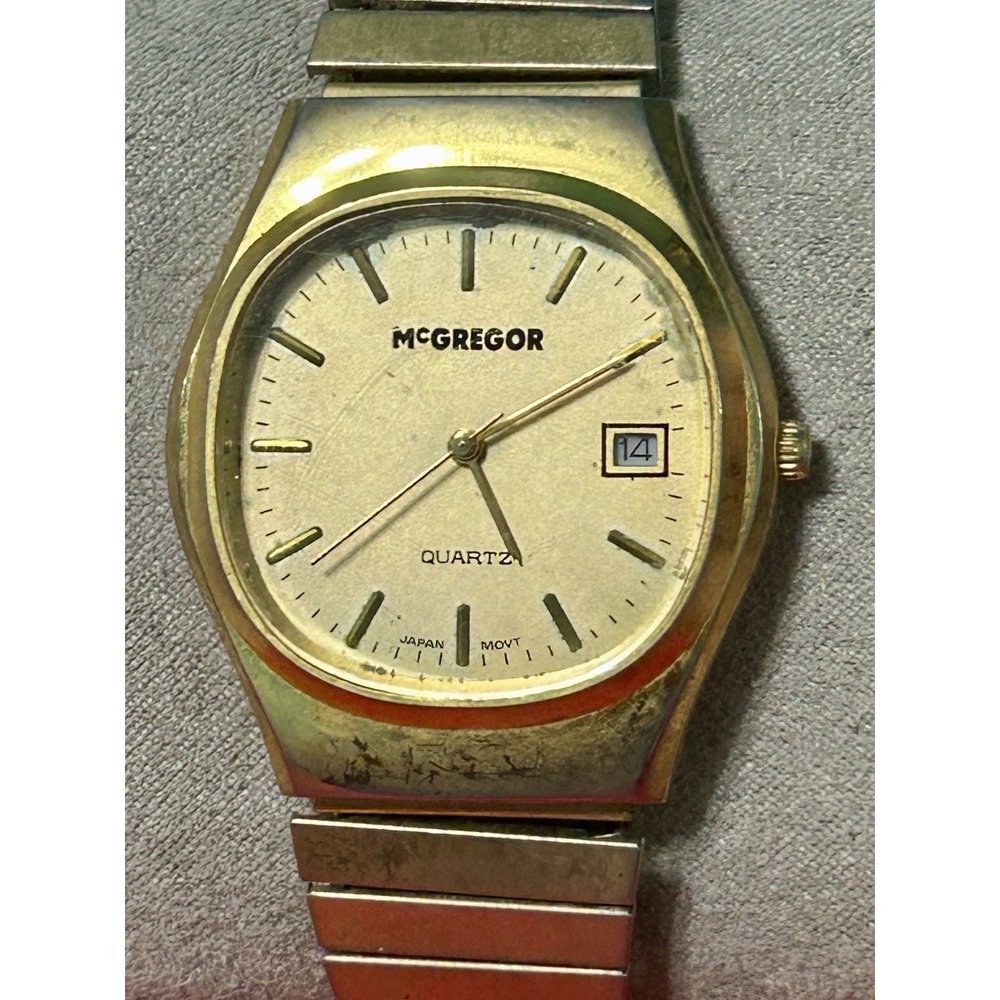Vintage McGregor Japan Quartz Watch Men Gold Tone Date Stretchable New Battery